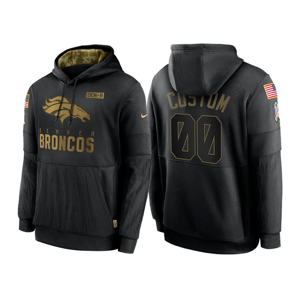 Men's Denver Broncos Customized 2020 Black Salute To Service Sideline Performance Pullover NFL Hoodie (Check description if you want Women or Youth size)